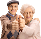 Cheerful mature couple making a thumbs up gesture